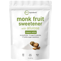 Micro Ingredients Monk Fruit Sweetener with Allulose, 2 lbs | No Erythritol | No Aftertaste, 1:1 White Sugar Substitute, Keto & Vegan Friendly, Zero Calorie | Great for Drinks, Coffee, Tea, Cookies | Non-GMO