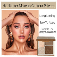 Contour Palette Bronzer Powder - 2 In 1 Matte Shimmer Highlighter Makeup - Contouring & Highlighting Makeup - Long Lasting Oil Control Bronzer Powder & Highlighter - Highly Pigmented Face Make-up