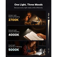 86LUX Pocket E1 Rechargeable Clip-On Book Light | 3 Colors, Stepless Dimming, 80Hr Battery - Ultra Lightweight
