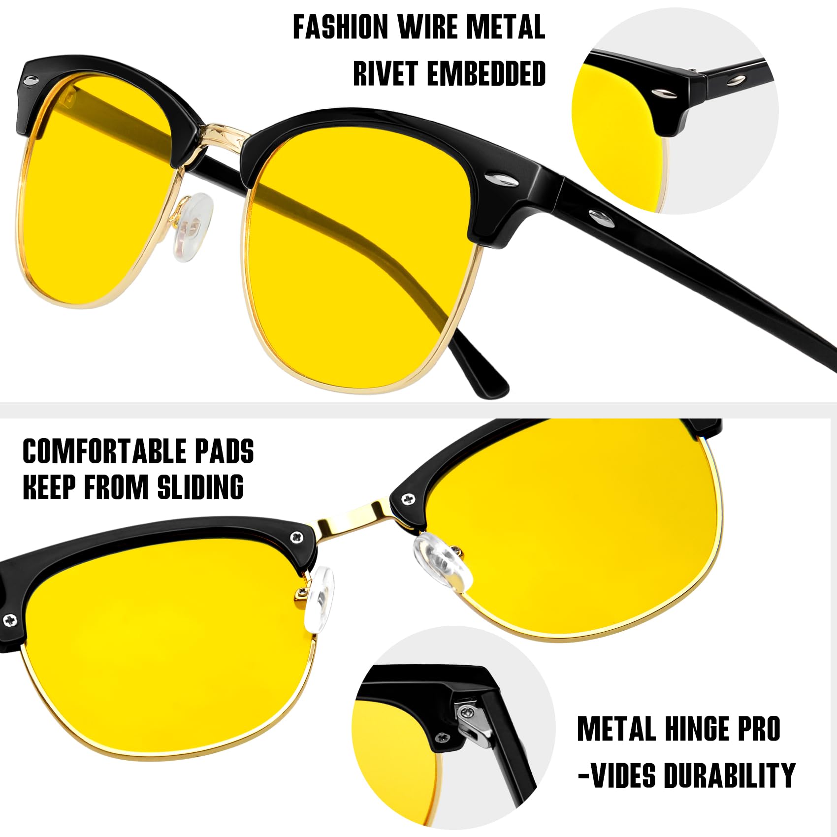 KANASTAL Polarized Horn Rimmed Sunglasses for Men and Women, Classic Half Frame Sun Glasses, Semi Rimless Shades for Womens 100% UV400 Protection Driving