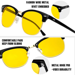 KANASTAL Polarized Horn Rimmed Sunglasses for Men and Women, Classic Half Frame Sun Glasses, Semi Rimless Shades for Womens 100% UV400 Protection Driving
