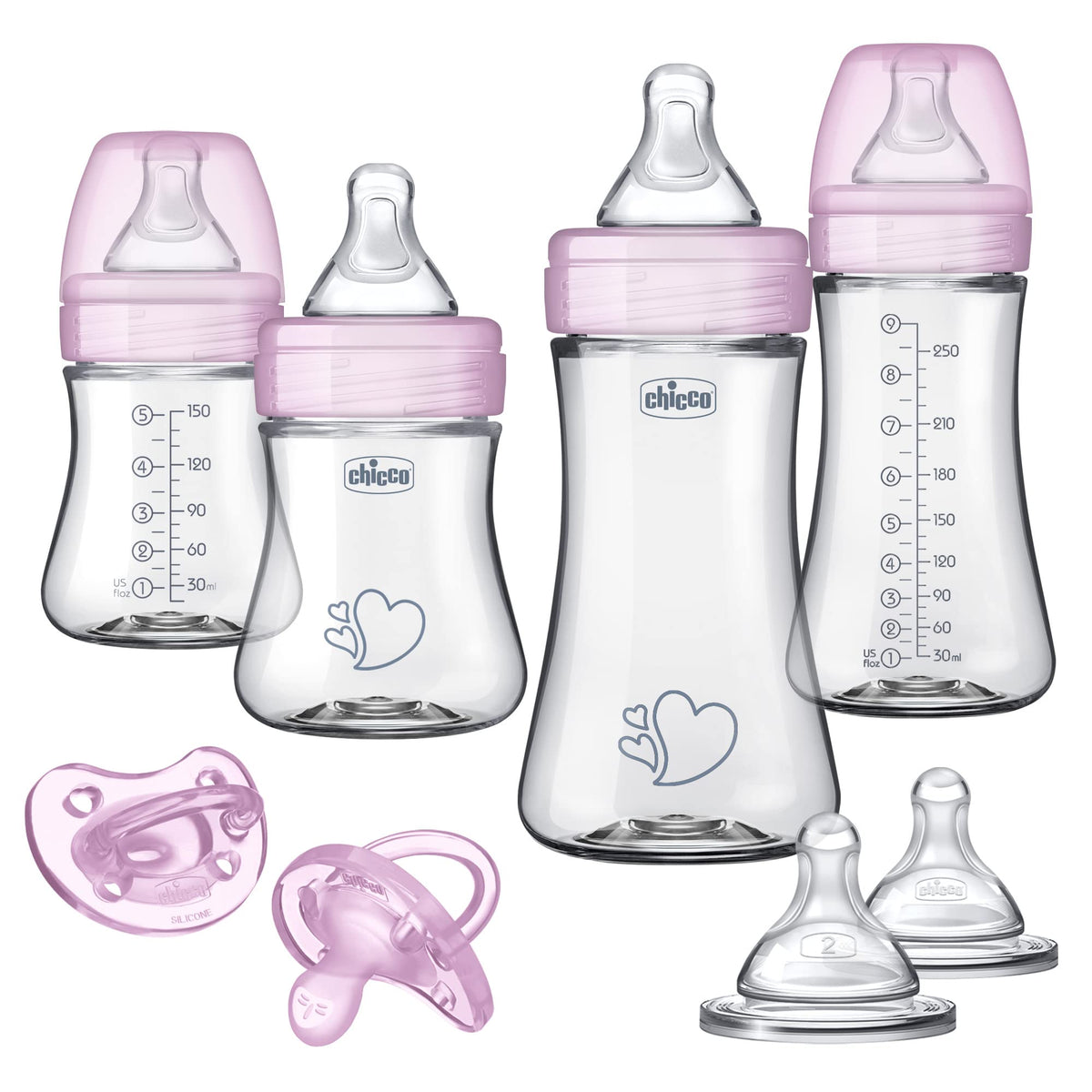 Chicco Duo Newborn Hybrid Baby Bottle Starter Gift Set with Invinci-Glass Inside/Plastic Outside - Pink
