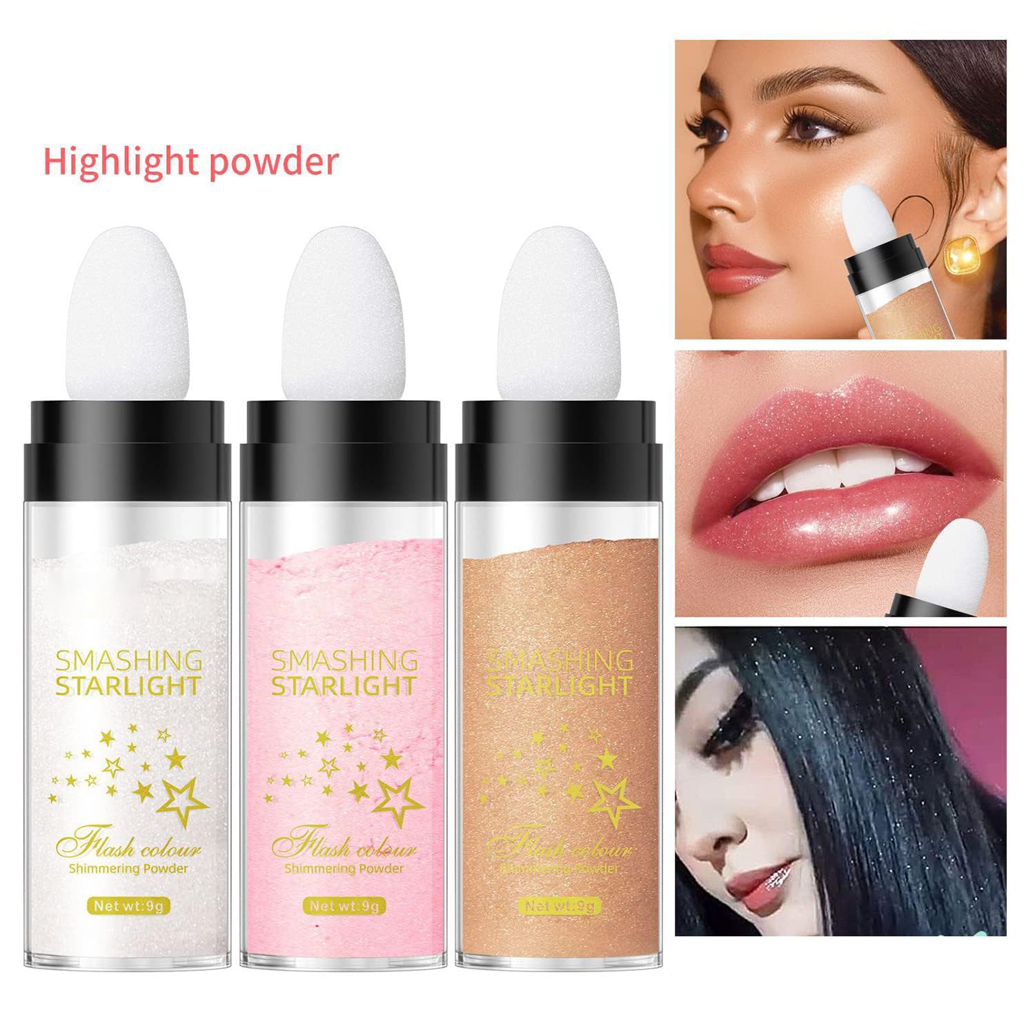 NALACAL Glitter Highlighter Stick Puff - Fairy Stick Highlight Powder for Eyes, Face, Body - Shimmering Loose Powder with Brush for Makeup