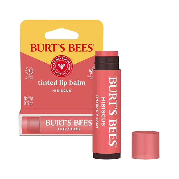 Burt's Bees Lip Tint Balm, Long Lasting 2 in 1 Duo Tinted Balm Formula, Color Infused with Hydrating Shea Butter for a Natural Looking Buildable Finish, Hibiscus, 1 Tube