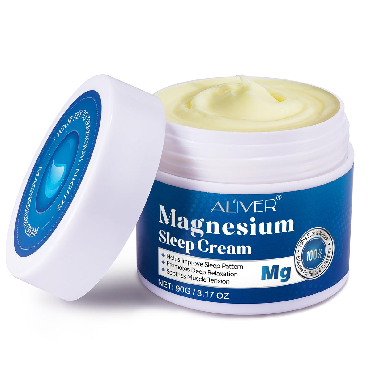 ALIVER Pure Magnesium Cream 90g, Magnesium Oil Cream for Sleep and Feet, Restless Legs,Body Relaxation,Magnesium Topical Lotion Butter Soothes Muscle Tension