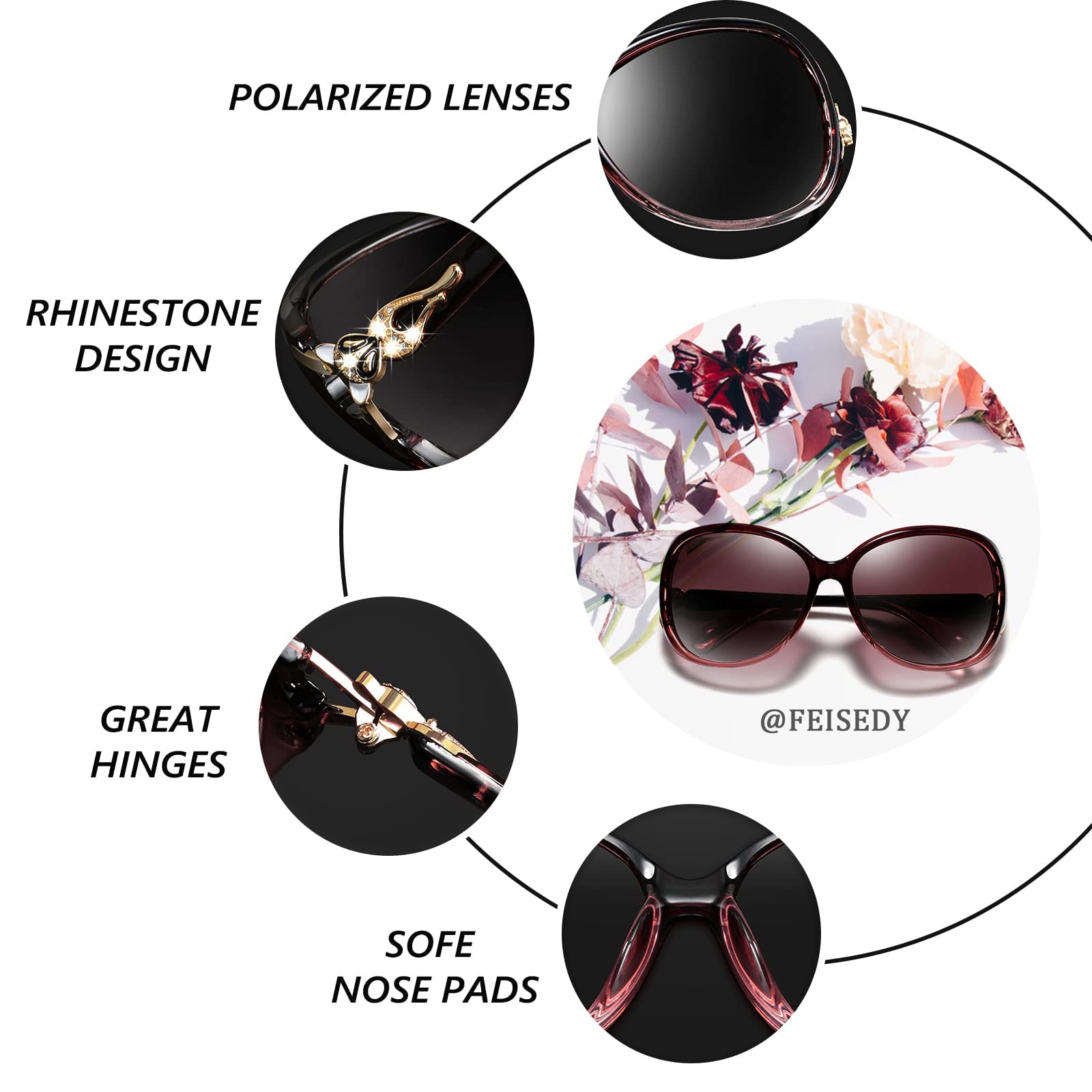 FEISEDY Women Oversized Polarized Sunglasses Ladies Large Shades Classic Fox Sunglasses B2730