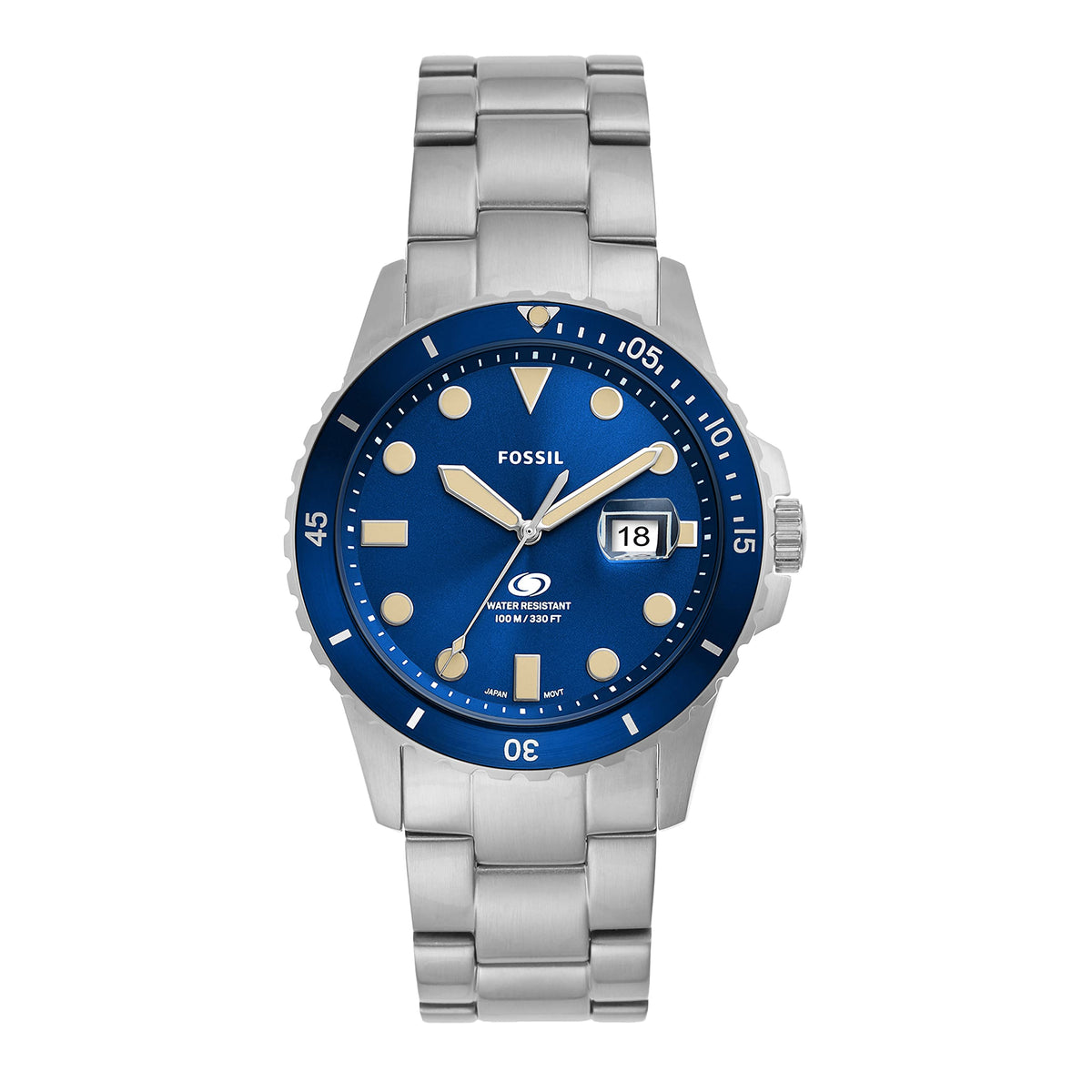 Fossil Men's Fossil Blue Quartz Stainless Steel Three-Hand Watch, Color: Silver (Model: FS5949), Silver, One Size, Blue 3 Hand Date Watch - FS5949