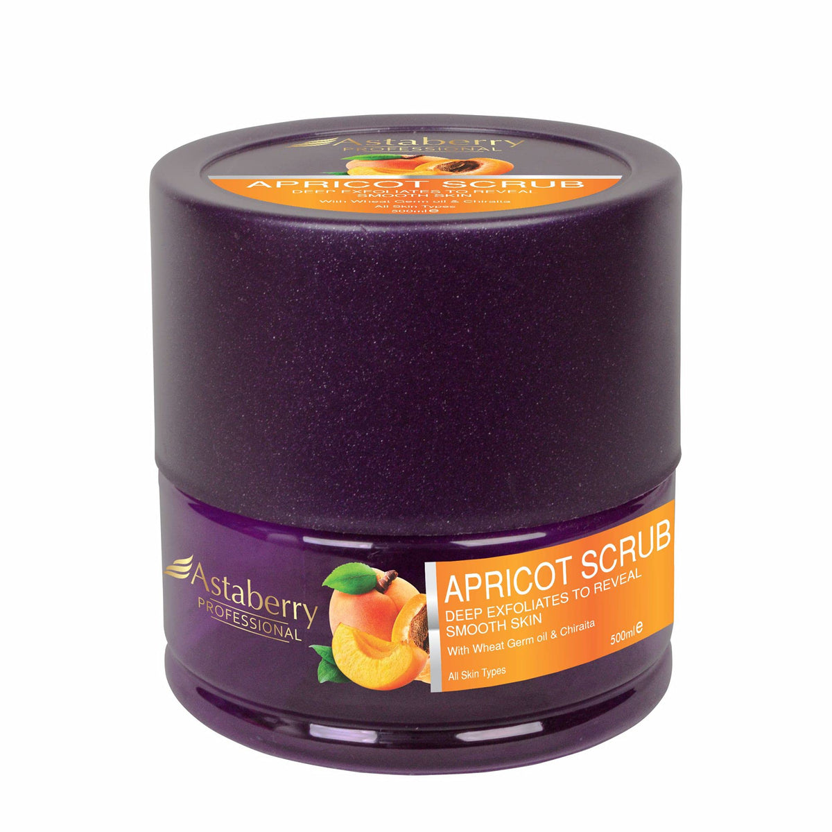 Astaberry Professional Apricot Scrub 500ml For All Skin Types, Deep Exfoliates, Goodness of Wheat Germ & Chiraita