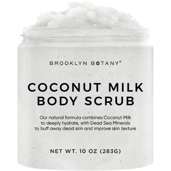 Brooklyn Botany Coconut Milk Body Scrub - Moisturizing and Exfoliating Body, Face, Hand, Foot Scrub - Fights Stretch Marks, Fine Lines, Wrinkles - Great Gifts for Women & Men - 10 oz