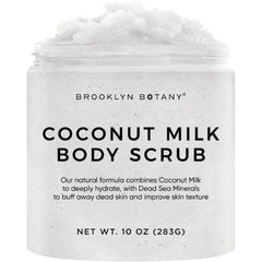 Brooklyn Botany Coconut Milk Body Scrub - Moisturizing and Exfoliating Body, Face, Hand, Foot Scrub - Fights Stretch Marks, Fine Lines, Wrinkles - Great Gifts for Women & Men - 10 oz