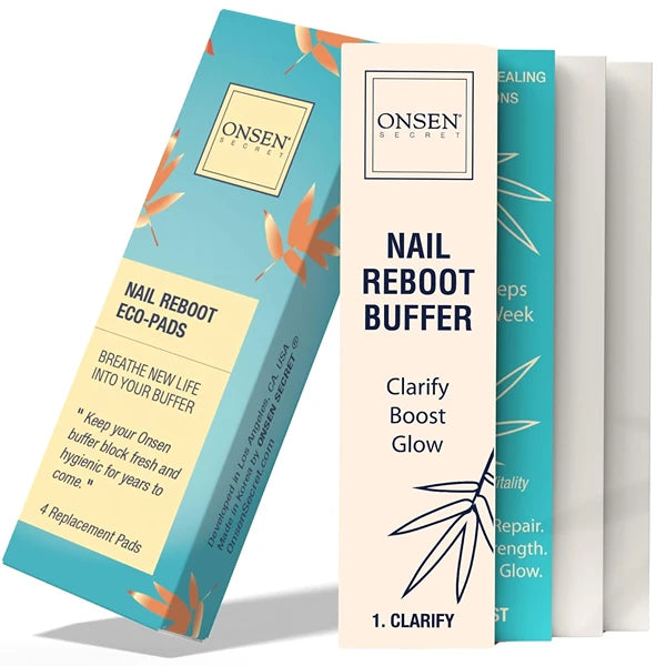 Onsen Nail Buffer Block Replacement Pads - 3 Way Buffing Smooth Shine Natural Nail Polisher with 3 Sides Coarse Soft Silky for Professional Nail Care, Nail Buffer Replacement Pads, 4x Combo Pads, 1pk