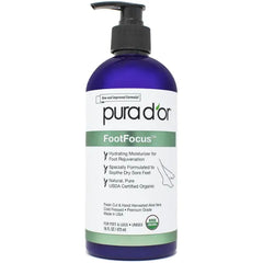PURA D'OR 16 Oz FootFocus Organic Aloe Vera Gel For Severe Cracked Heel Repair Foot Care Products - Soothes Sore Feet Extra Strength Feet Care - Vitamin E, Peppermint, Tea Tree & Eucalyptus Oil