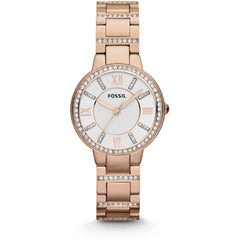 Fossil Womens Quartz Watch, Analog Display and Stainless-Steel Strap Rose Gold/White