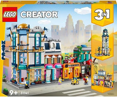 LEGO 31141 Creator 3in1 Main Street to Art Deco Skyscraper or Market Street Building Set, Building Toy with Model Hotel, Café, Apartments and Shops, Creative Construction Model Kit