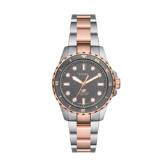 Fossil Women's Dive-Inspired Sports Watch with Stainless Steel, Ceramic, or Silicone Band - Silver/Rose/Gray Fossil Blue