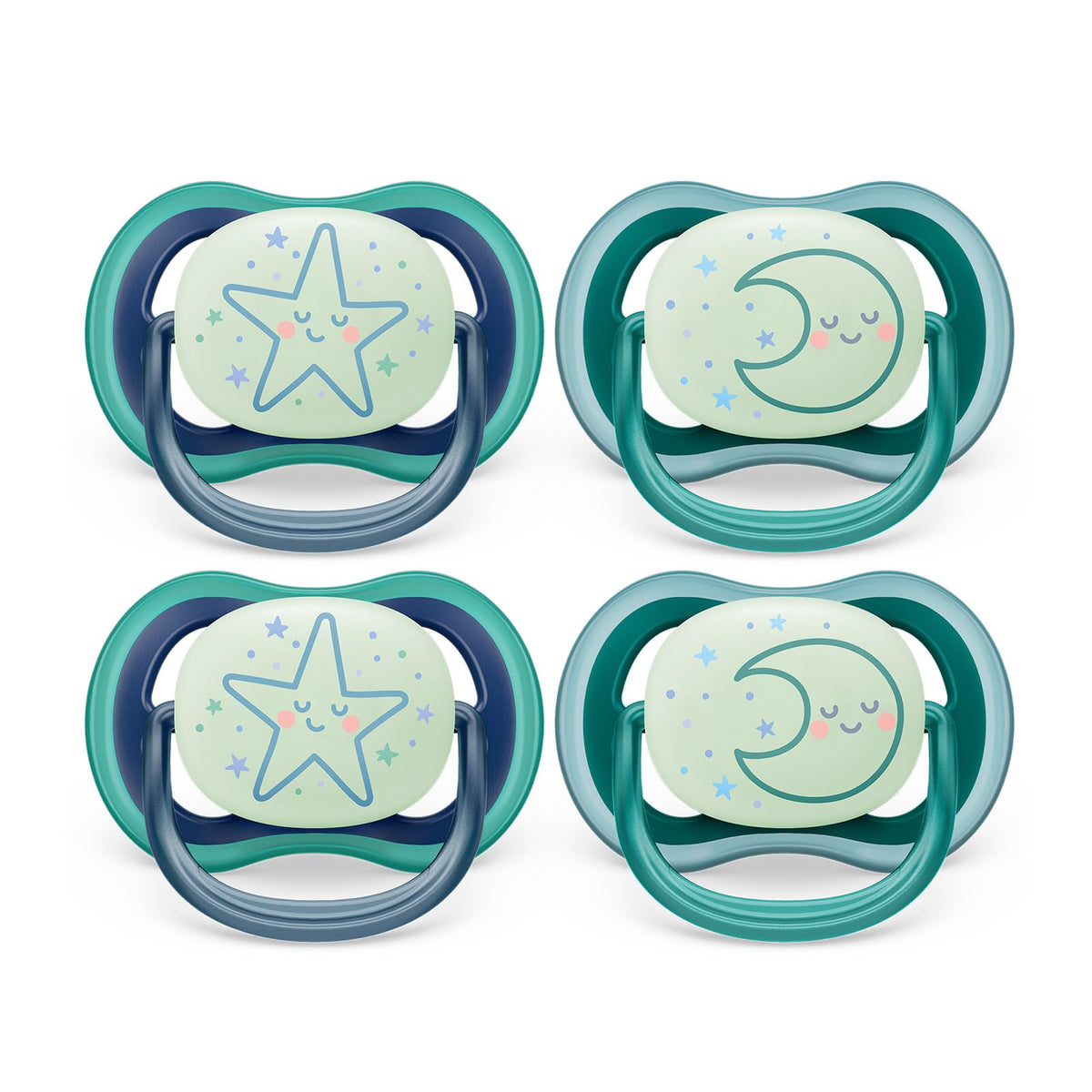 AVENT Philips Ultra Air Pacifier - 4 x Light, Breathable Glow-in-The-Dark Baby Pacifiers for Babies Aged 6-18 Months, BPA Free with Sterilizer Carry Case, SCF376/08