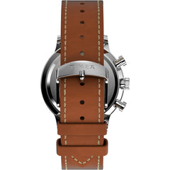 Timex mens Chronograph Watch Waterbury with Leather Strap - Brown/Blue/Stainless Steel
