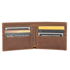 Polare Men's RFID Blocking Vintage Italian Genuine Leather Slim Bifold Wallet Handmade - Brown