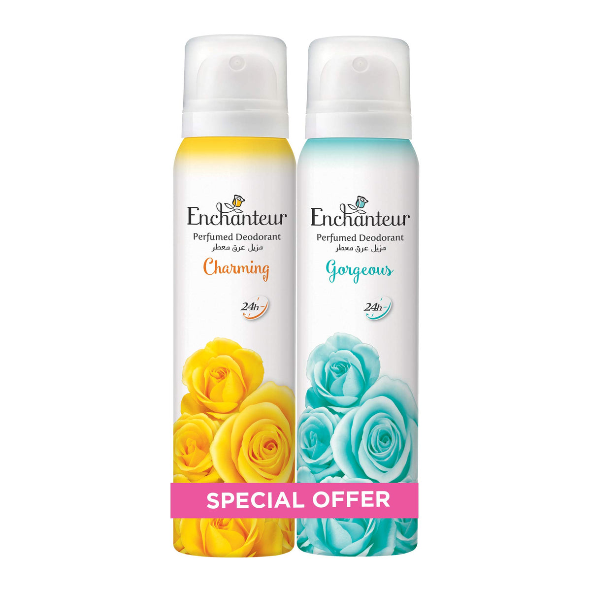 Enchanteur Perfumed Deodorant with 24hr odour protection, 150mlx2, (Charming & Gorgeous)