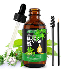 ALIVER Organic Castor Oil 100% Pure & Natural Massage Oil,Cold Pressed Jamaican Black Castor Oil for Skin Conditioning, Hair and Eyelash Growth,Nourish the Scalp,Dry Skin - 60ml/2oz