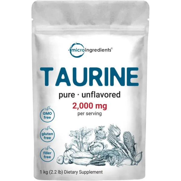 Micro Ingredients Taurine Powder Supplement | 1 KG, 2000mg Per Serving | Unflavored | 100% Pure, Easily Absorbed Free Form | Essential Amino Acids for Exercise, Energy, & Heart Support