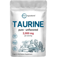 Micro Ingredients Taurine Powder Supplement | 1 KG, 2000mg Per Serving | Unflavored | 100% Pure, Easily Absorbed Free Form | Essential Amino Acids for Exercise, Energy, & Heart Support