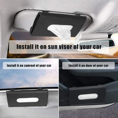 ECVV car tissue, holder sun visor napkin rack pu leather black tissue dispenser hanging case door back seat pocket interior accessories pouch towel refill box trash bag organizer gift