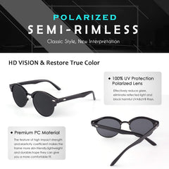 GQUEEN Classic Horn Rimmed Semi Rimless Polarized Sunglasses for Men Women GQO6