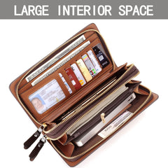 Azonee Genuine Leather Wallet for Men Checkbook Credit Cards Vintage Long Bifold Wallet Clutch Purses for Men
