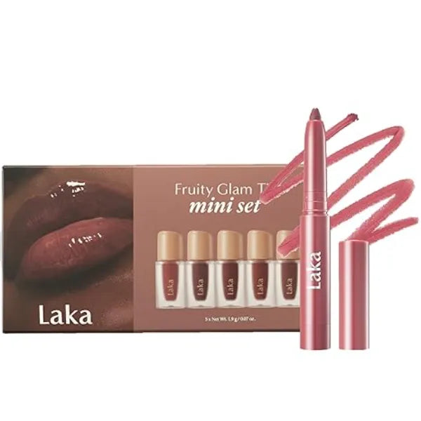 Laka Fruity Glam Tint Mini Set 5pc & Stain Lip Liner #04 Rosy Talk