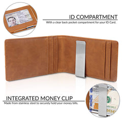 TRAVANDO Money Clip Wallet Atlanta Mens Front Pocket Slim RFID Blocking - Credit Card Holder - Mini Bifold - Cognac Brown