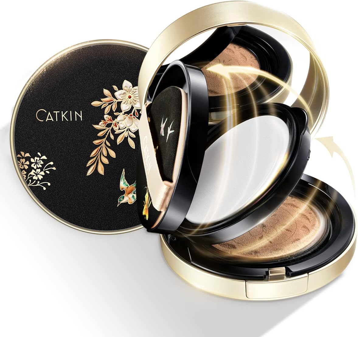 CATKIN SUMMER X PALACE 2-IN-1 Cushion Foundation, Lightweight Pressed Setting Powder, Matte Flawless Finish Foundation for Oily Skin with Refill 19.5g (C02)