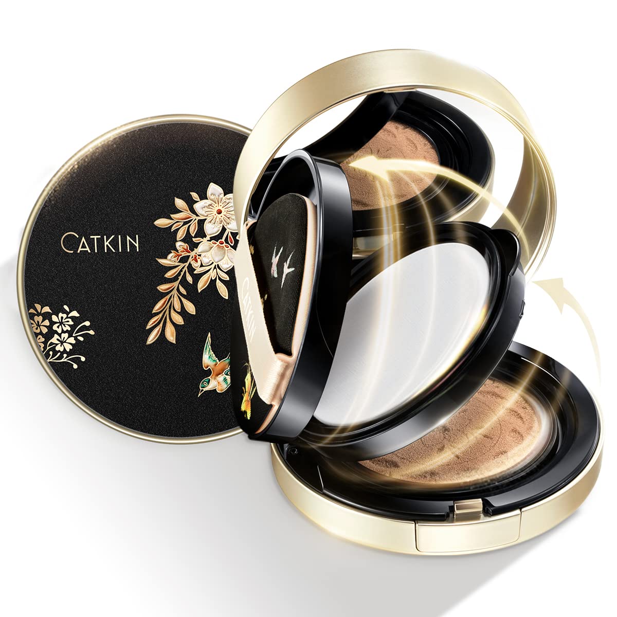 CATKIN SUMMER X PALACE 2-IN-1 Cushion Foundation, Lightweight Pressed Setting Powder, Matte Flawless Finish Foundation for Oily Skin with Refill 19.5g (C02)