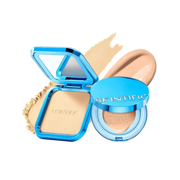SKINTIFIC Velvet Matte Cushion Foundation Blue #02 Ivory & Ultra Cover Powder Foundation Set – Full Coverage