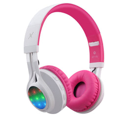 Riwbox WT-7S Kids Bluetooth Headphones Light Up, Foldable Stero Wireless Headset with Microphone and Volume Control for PC/Tablet/TV/Travel - Pink&White