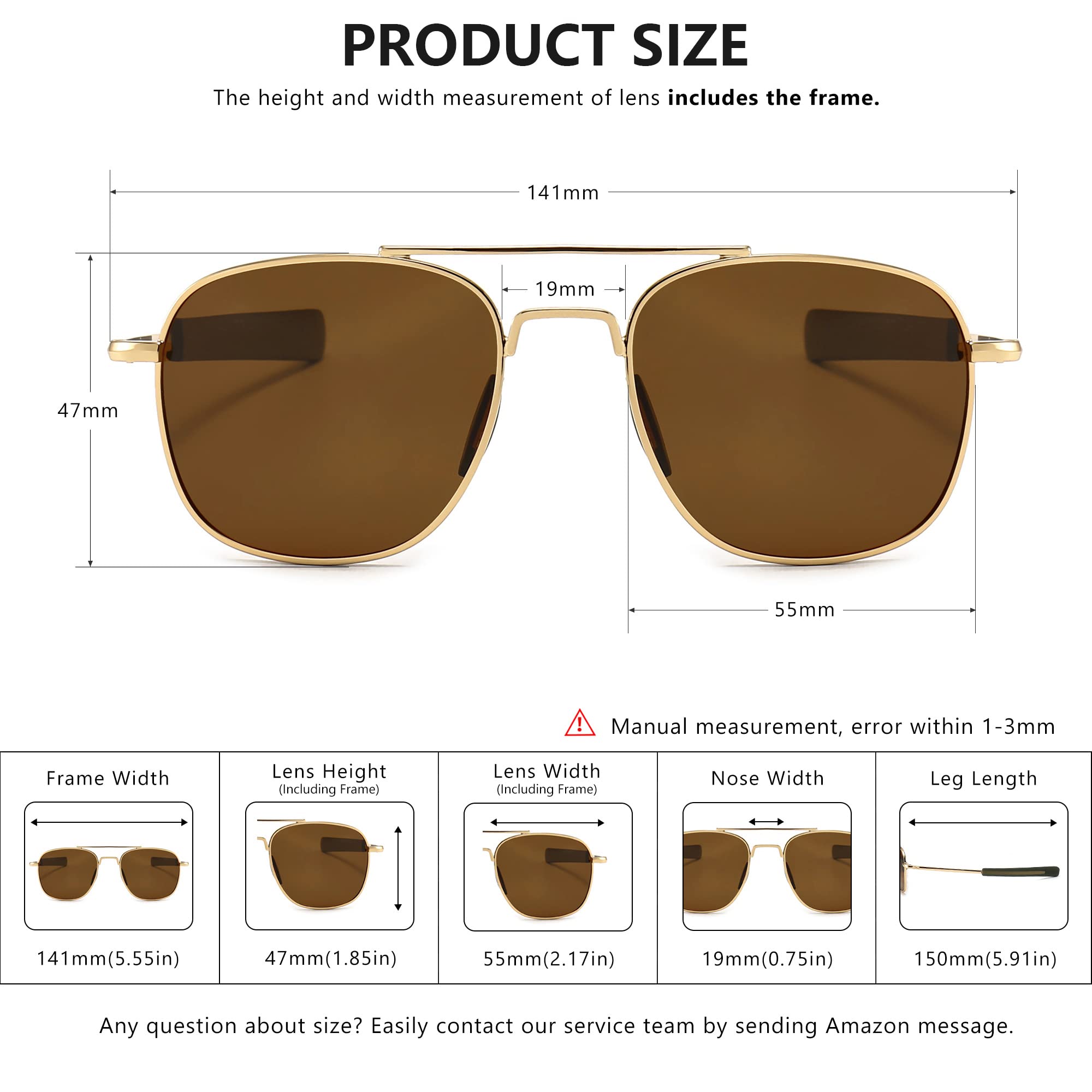 SUNGAIT Men's Military Style Polarized Pilot Aviator Sunglasses Bayonet Temples