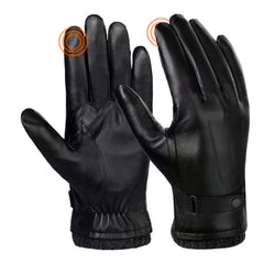 SANKUU Men's Winter Black Gloves Leather Touchscreen Snap Closure Cycling Glove Outdoor Riding Warm Waterproof Gloves - Black