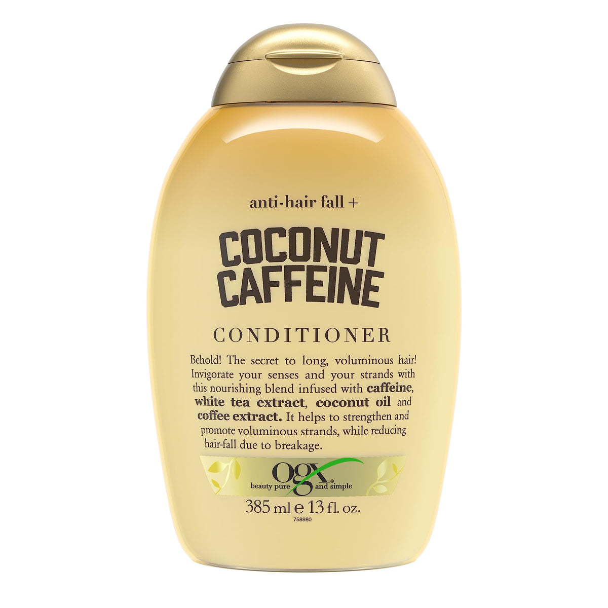 OGX Anti-Hair Fall + Coconut Caffeine Strengthening Conditioner with Caffeine, Coconut Oil & Coffee Extract - 385ml/ 13 Fl Oz