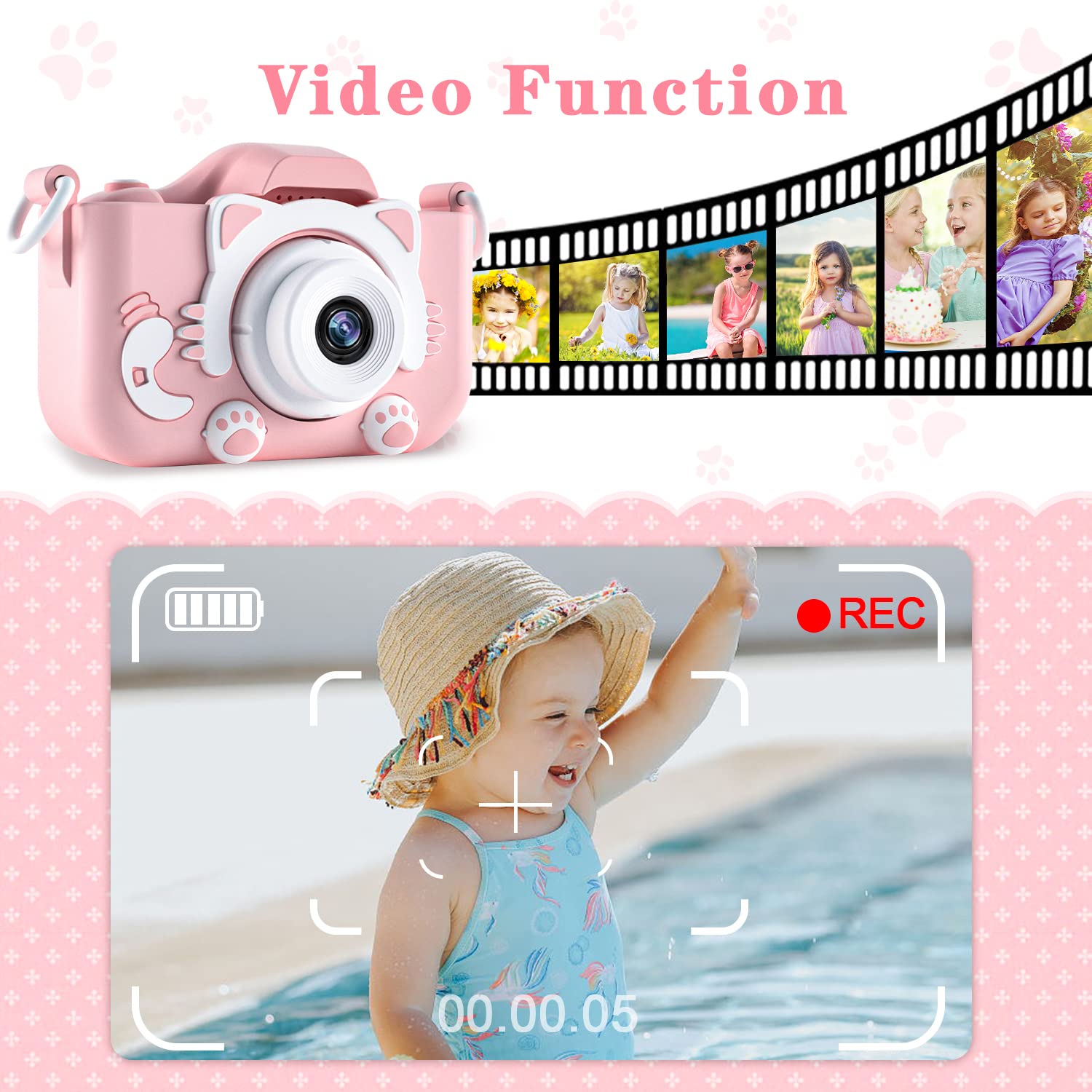 Kids Camera Toys for 6+ Year Old Boys/Girls, Kids Digital Camera for Toddler with 1080P Video, Chritmas Birthday Festival Gifts for Kids, Selfie Camera for Kids,(Pink)