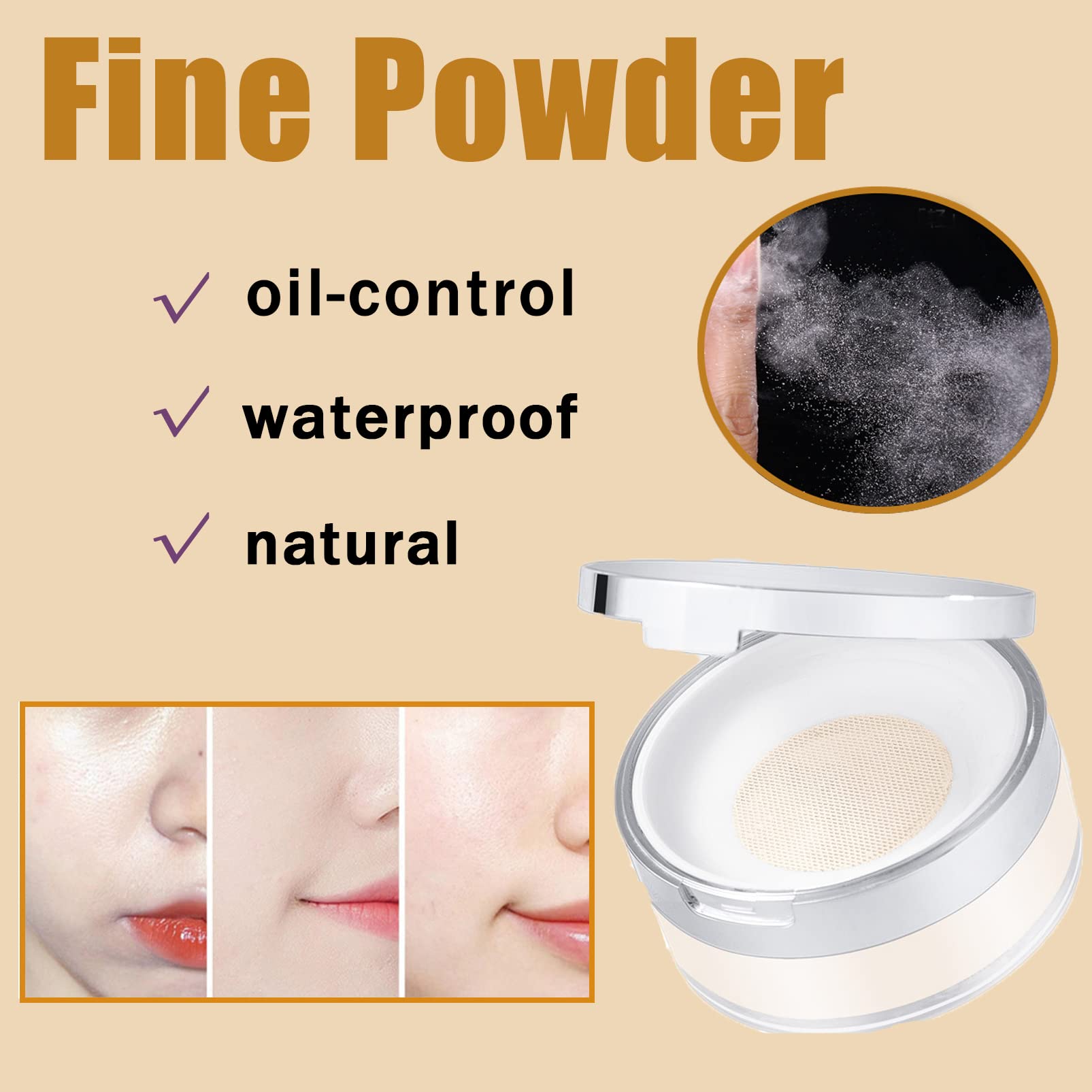 Loose Powder With Mirror,Setting Powder,Loose Setting Powder For Mature Skin,Smooth Face Make-up,Long Lasting Translucent Setting Powder,Matte Powder,Milk Makeup,Matte Finish Oil Absorbing Face Powder