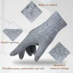 ELECDON Women Touch Screen Gloves - Winter Warm Gloves Touchscreen Mittens Thermal Fleece Lined Knitted Gloves for Outdoor - Light Grey