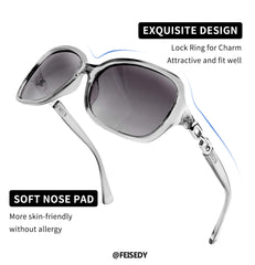 FEISEDY Women Polarized Sunglasses 100% UV400 Vintage Square Sun Glasses Outdoor Driving Fashion Shades for Women B2526