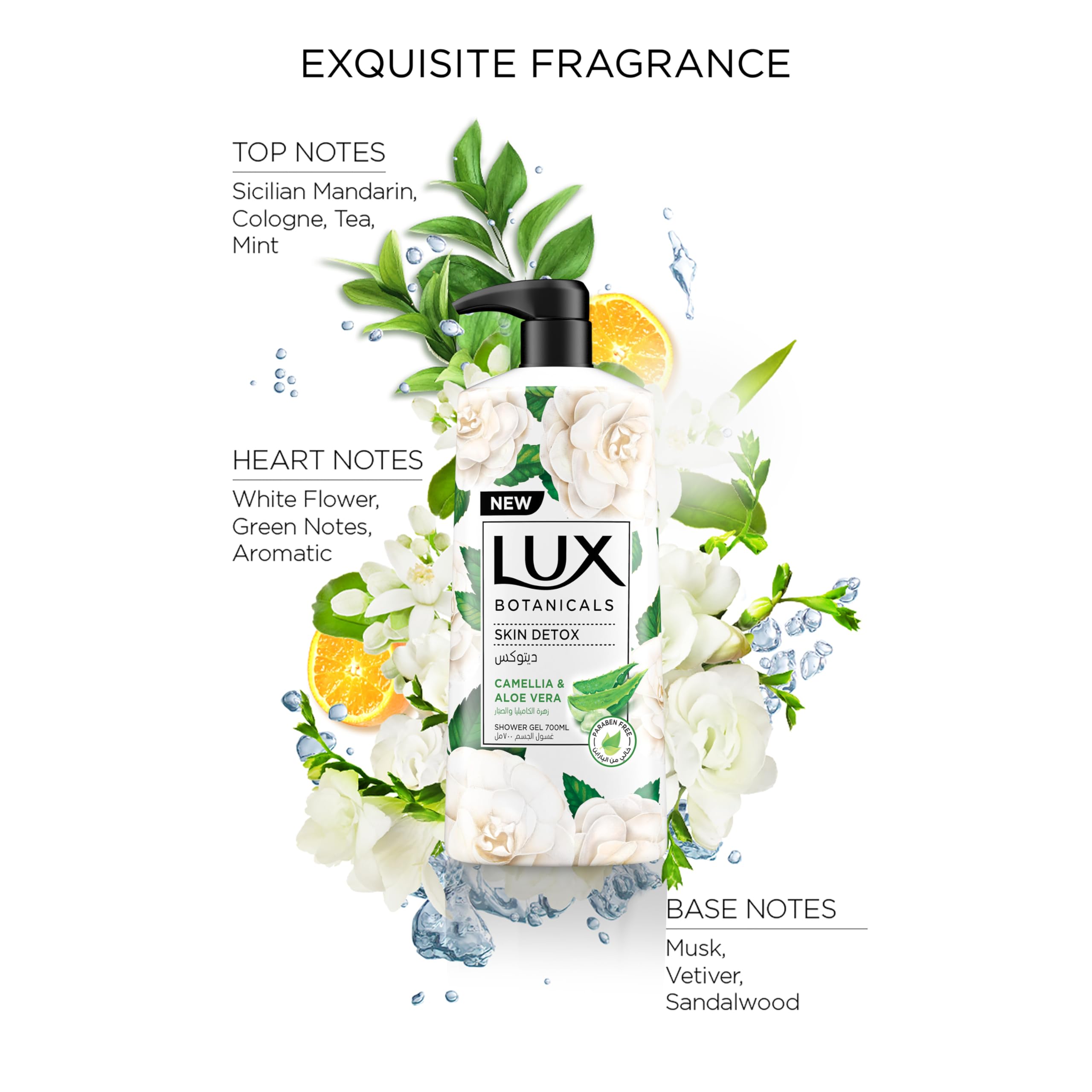 Lux Botanicals Perfumed Body Wash, Skin Detox, Camelia & Aloe Vera, with 100% natural extracts suitable for all skin types, 700ml