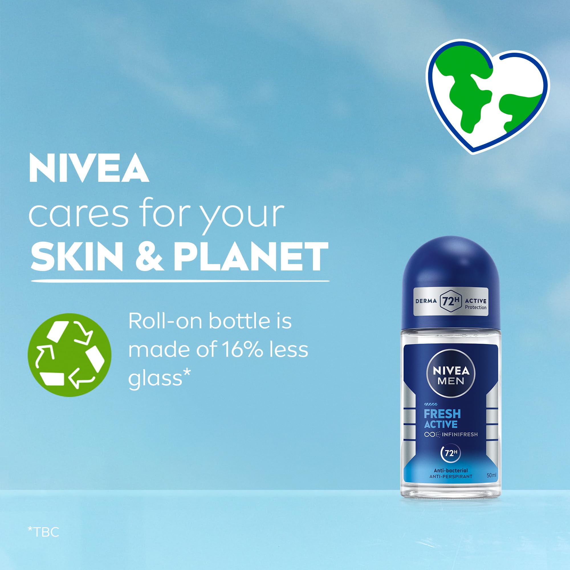 NIVEA MEN Antiperspirant Roll-on for Men, Fresh Active Fresh Scent, 50ml