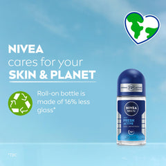 NIVEA MEN Antiperspirant Roll-on for Men, Fresh Active Fresh Scent, 2x50ml