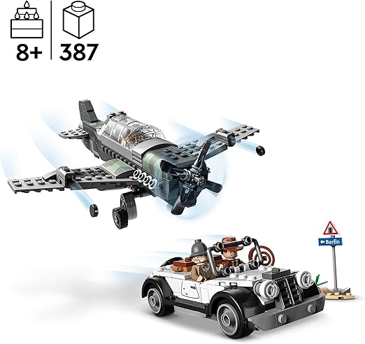 LEGO Indiana Jones Escape from the Fighter Plane Action Set with Buildable Plane Model and Vintage Car Toy Car, Plus 3 Mini Figures, The Last Crusade Movie 77012