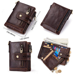SLGOL Mens Chain Wallets with Anti-Theft Chain, Genuine Leather Purse RFID Blocking Bifold Wallet with Coin Pocket Purse (coffee)