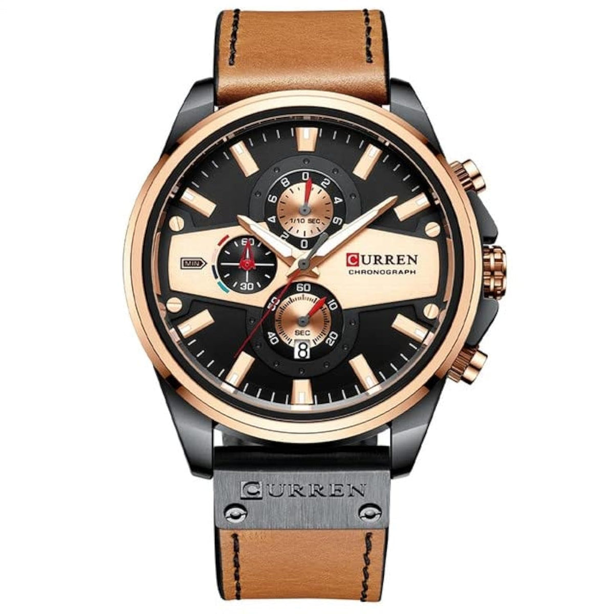 CURREN 8394 Casual Sport Watches for Men Top Brand Luxury Military Leather Wrist Watch Man Clock Fashion Chronograph Wristwatch - Off orange