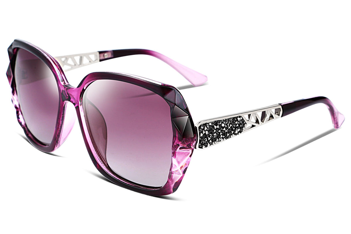 FEISEDY Polarized Women Square Sunglasses Sparkling Composite Shiny Frame B2289