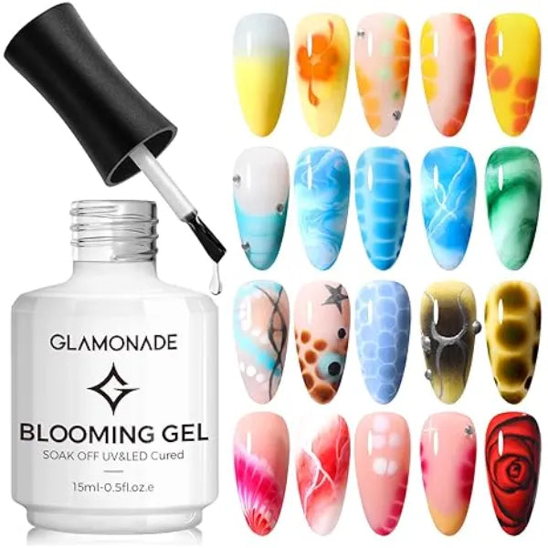 Glamonade Blooming Gel Nail Polish 15 ml Clear Led Uv Blooming New Year Gel for Spreading Effect  Marble Floral Watercolor Soak Off Nails Art Design Gift for Nail Artists & Beginners